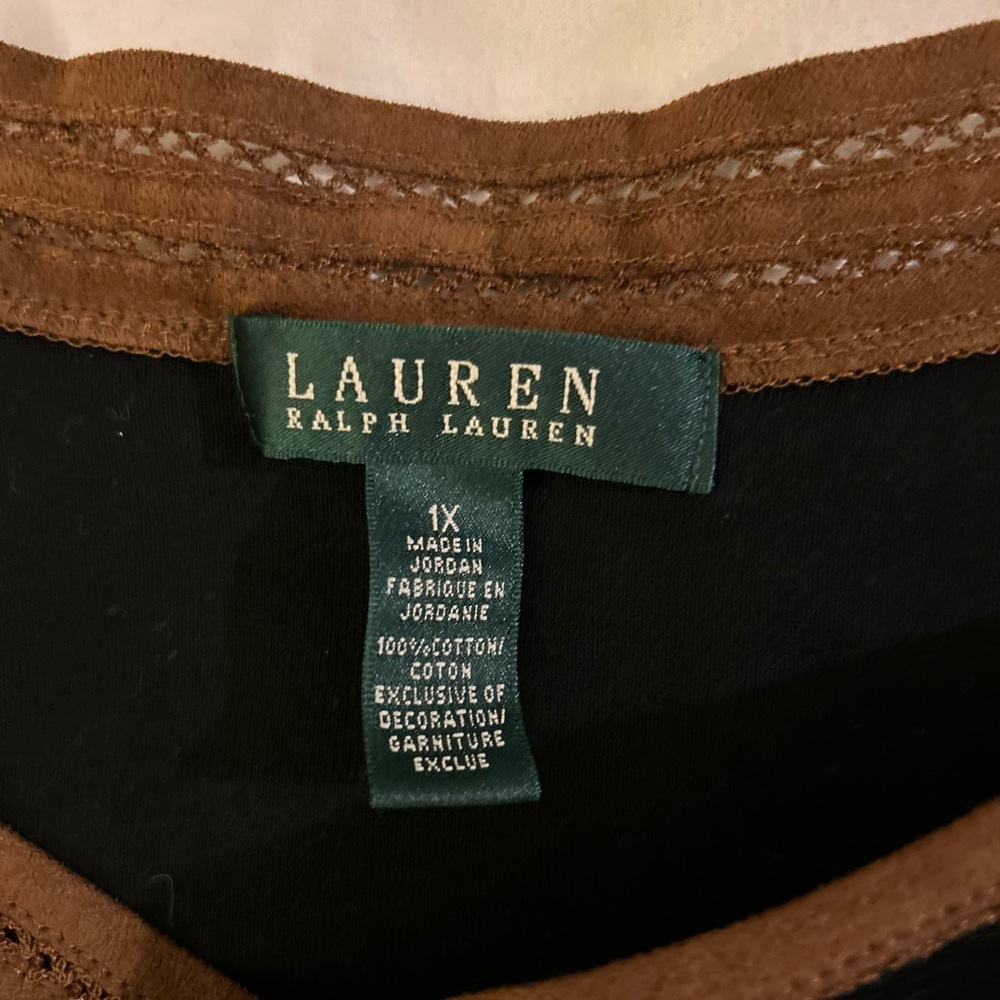 Lauren Ralph Lauren Black & Brown Lace 3/4 Sleeve Blouse Top size 1X - Picture 5 of 9